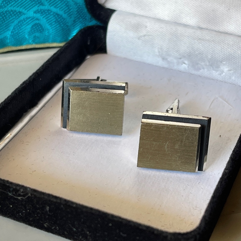 Vintage Mid Century Solid Sterling Silver Plaque Square Cufflinks